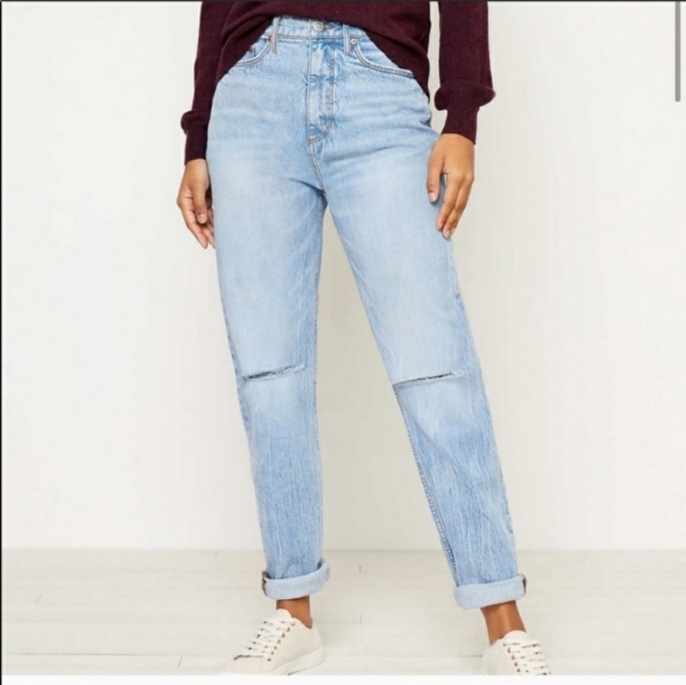 NWT LOFT high waist boyfriend jeans with | rips slim pockets cuffed